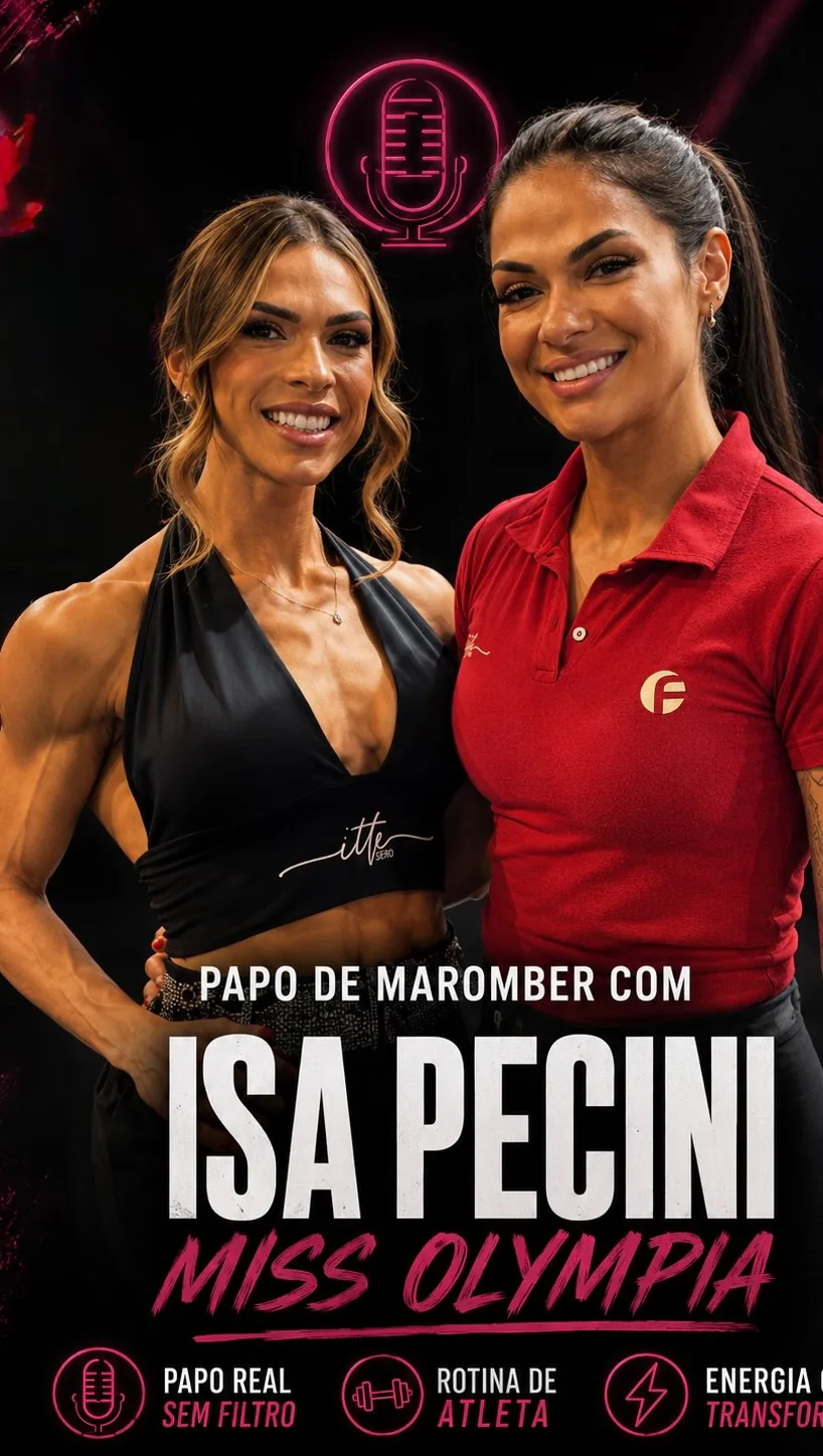 Capa do episódio do Papo de Maromber com Isa Pecini, Miss Olympia, ao lado de Beatriz Faria